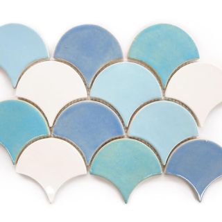 Carreaux de Poisson Marocains - Turquoise et Blanc Crème Festonné