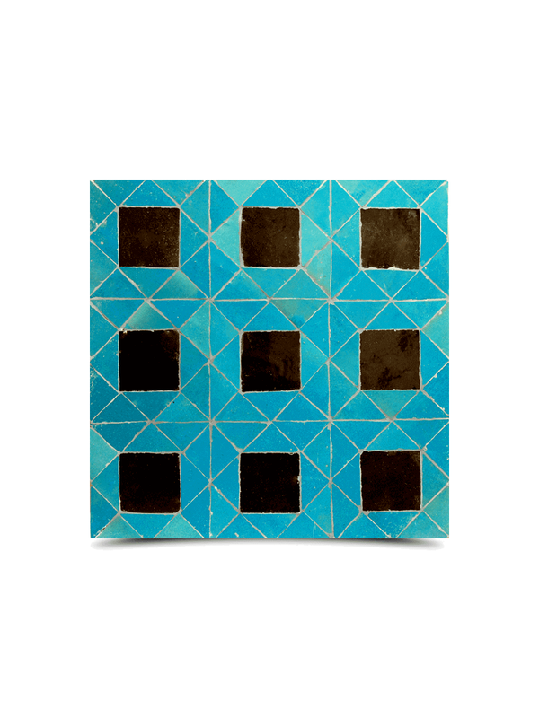 Mosaico Marroquí Triángulos Azul y Cuadrados Negro - Calidad Premium