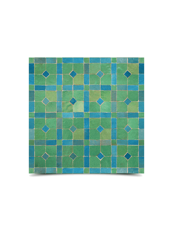 Moroccan Blue Green Mosaic Tiles - Handmade in Fes