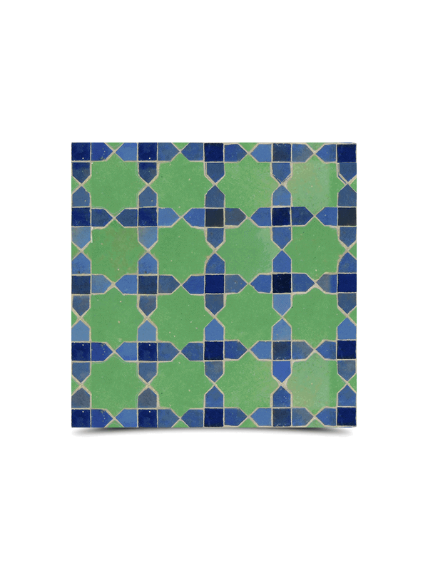 Moroccan Green & Blue Mosaic Tile | Star Pattern - Enjoy the allure of Moroccan aesthetics with this vibrant handcrafted tile. Ideal for floors, walls, kitchens, and bathrooms.