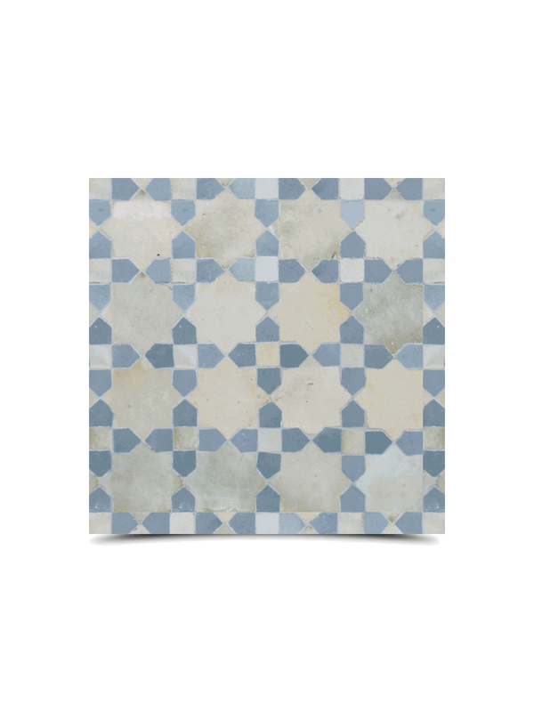 Blue & Beige Moroccan Mosaic Tiles - Eight-Point Star Design