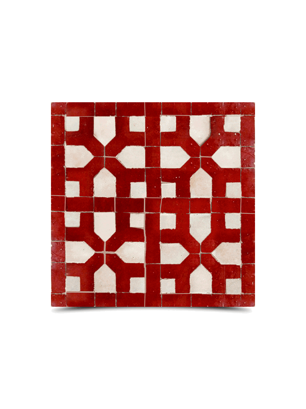 Moroccan Red & White Mosaic Tiles - Traditional Hand-Made Geometric Design