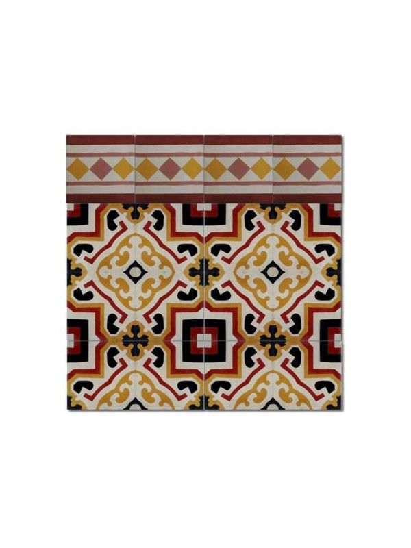 Moroccan Red & Yellow Floral Cement Border Tile - 60