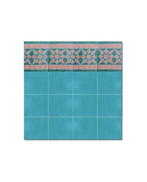 Cenefa de Azulejos Cemento Marroquí Rosa y Azul, Borde Baldosas