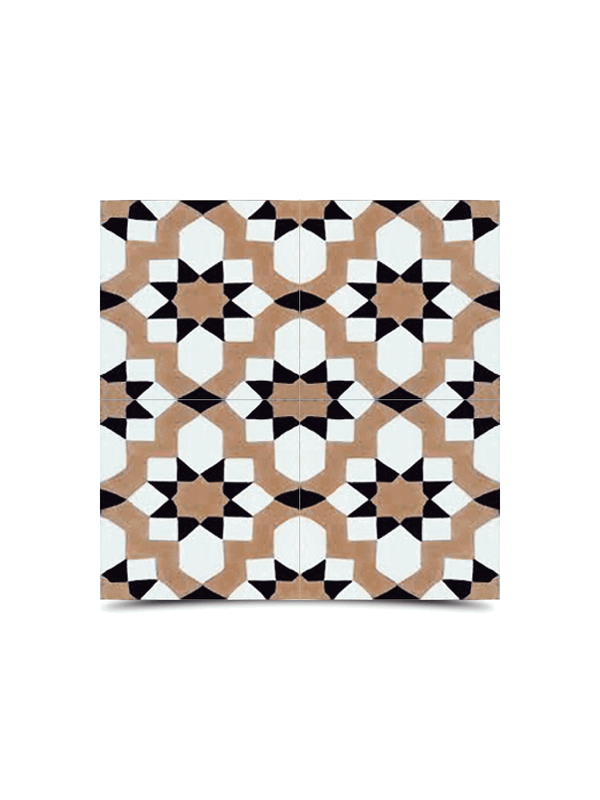 Moroccan Cement Tile in Black, Beige & White - 244