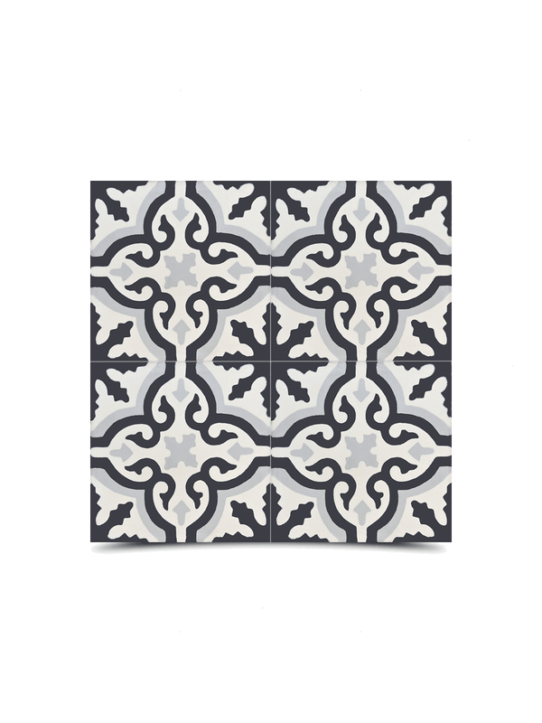"Black & Gray Moroccan Cement Geometric Pattern Tiles - Durable & Stylish"