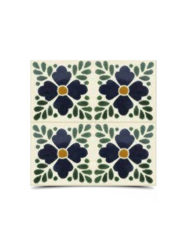 Dark Green & Blue Moroccan Hand Painted Tile - 60 characters