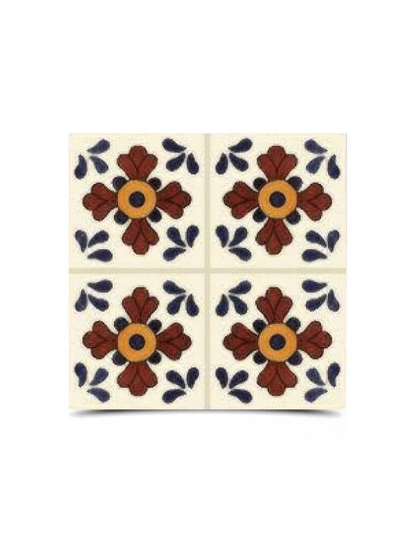 "Dark Blue & Red Moroccan Hand-Painted Tile - Premium Glazed Finish"