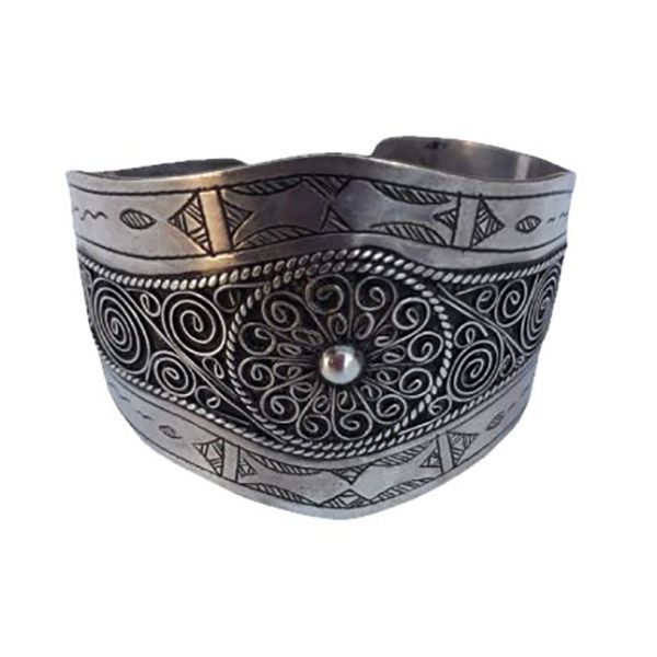 'Adjustable Moroccan Tuareg Silver Bracelet - Geometric Design'
