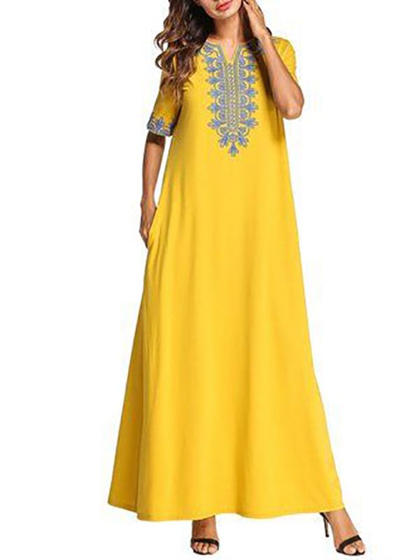Moroccan Embroidered Kaftan Dress 146 - Bohemian Chic Statement Piece