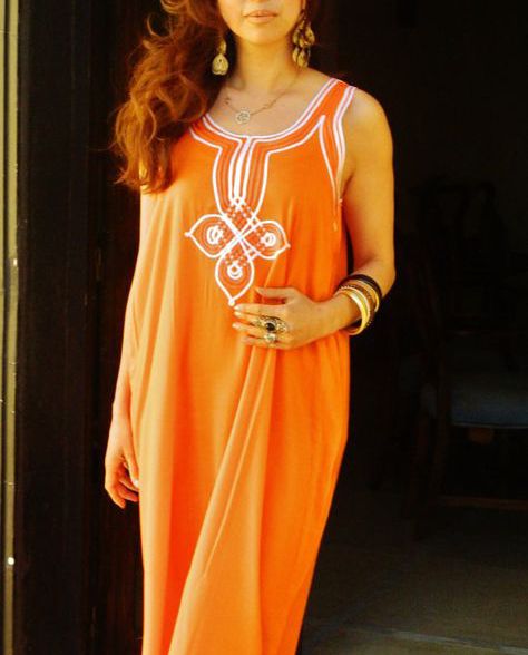 "Moroccan Embroidered Bohemian Kaftan Dress"