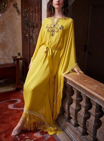 Chic Moroccan Kaftan Dress w/ Embroidery - Elevate Your Style!