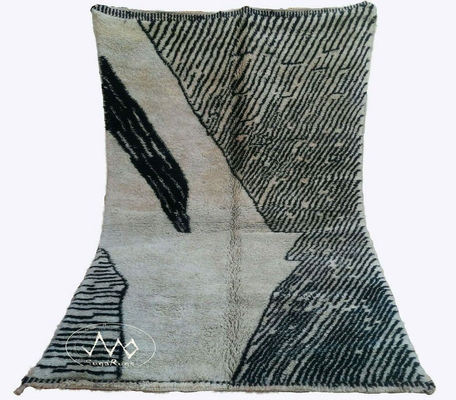 Authentic Moroccan Beni Ourain Wool Rug - Geometric Vintage Style