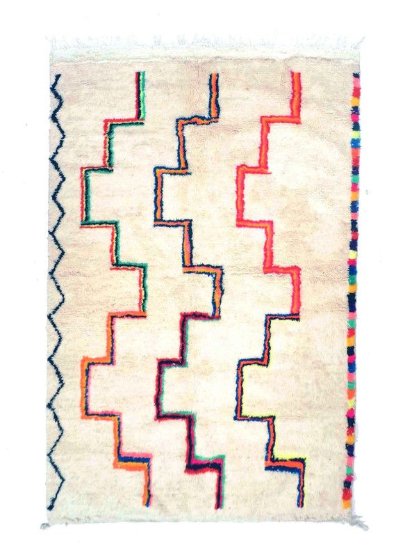 Moroccan Geometric Berber Rug in White - Handwoven Sheep's Wool
