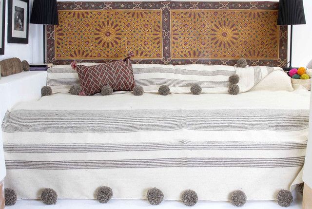 Moroccan Pom Pom Wool Blanket - Handcrafted Luxury Blanket
