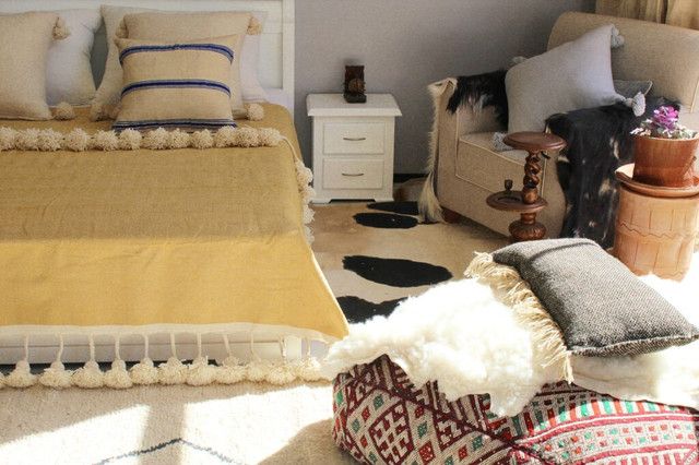 Mustard Moroccan Pom Pom Blanket - Handcrafted Cotton Throw
