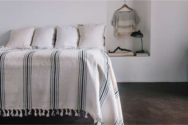 Luxurious Handcrafted Moroccan Pom Pom Cotton Blanket