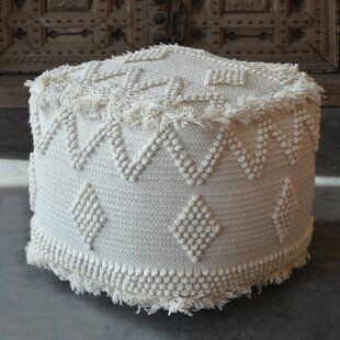 Boho-Chic Moroccan Wool & Cotton Oatmeal Carpet Pouf