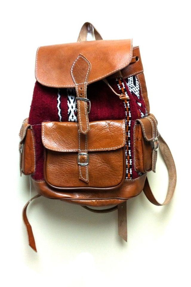 Moroccan Leather Kilim Design Backpack - Handcrafted Premium Leather