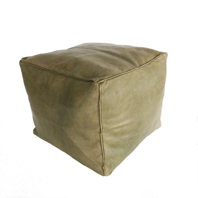 Luxurious Khaki Leather Moroccan Pouf - Handmade in Marrakech
