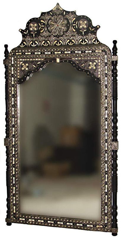 Vintage Moroccan Metal Mirror with Sculpted Arches - Handcrafted Wall Decor