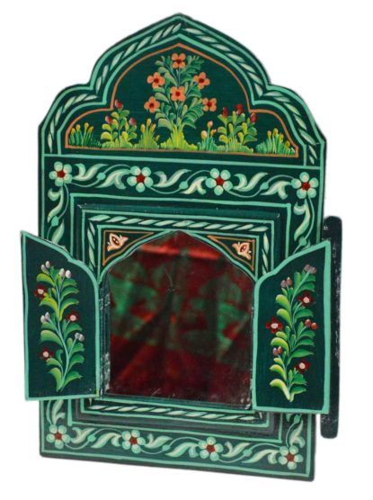 Turquoise Vintage Moroccan Hand-Painted Mirror - Custom Dimensions, Easy Hanging