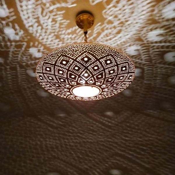 Brass Moroccan Pendant Lamp with Floral Patterns