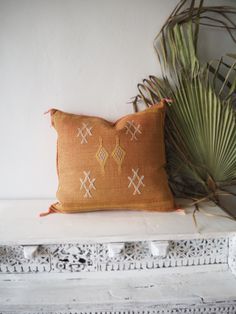 Brown Moroccan Silk Sabra Throw Pillow - Handwoven Luxury Morocco Pillow