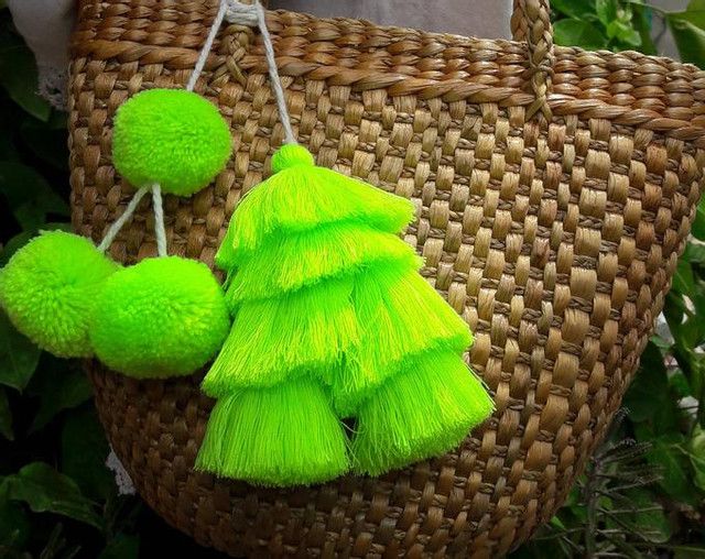 Moroccan Neon Green Pom Pom Basket
