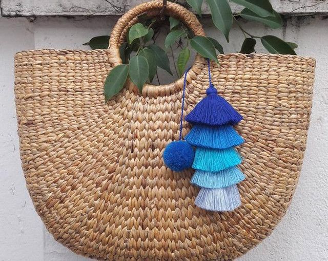 Handmade Blue Gradient Pom Pom Baskets | Eco-Friendly & Versatile