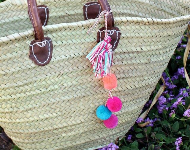 Ethically Handcrafted Pom Pom Baskets for Beach & Storage