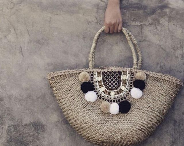 Handwoven Moroccan Pom Pom Basket - Eco-Friendly Storage