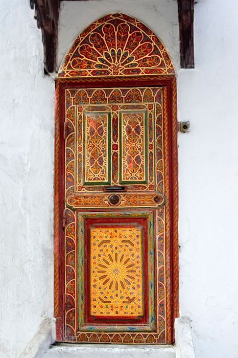 Exotic Moroccan Hand-Painted Wood Door - Premium Craftsmanship