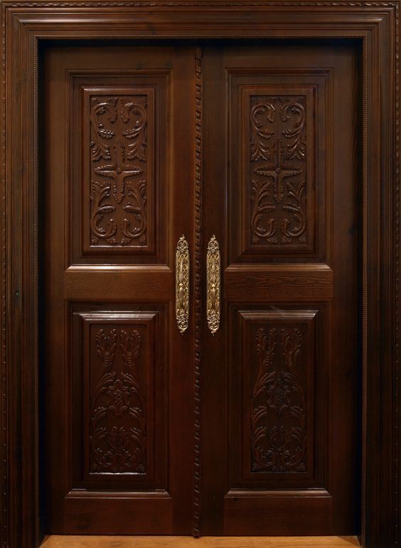 Moroccan Hand-Carved Wood Double Doors-Elegant Handcrafted Design