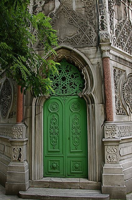 Green Moroccan Wood Double Doors - Premium Crafted Aesthetics