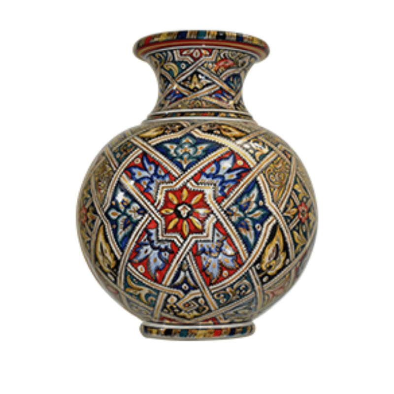 Jarrón Marroquí de Cerámica Rojo y Azul con Patrón Árabe Tradicional