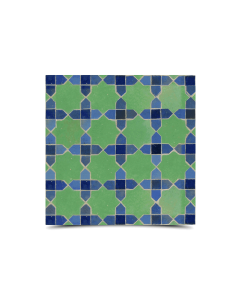 Moroccan Green & Blue Mosaic Tile | Star Pattern -  Enjoy the allure of Moroccan aesthetics with this vibrant handcrafted tile. Ideal for floors, walls, kitchens, and bathrooms.