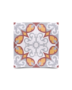 Moroccan Cement Floral Pattern Tiles - White, Gray, Red, Yellow