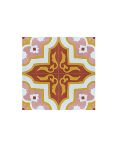 Vibrant Moroccan Floral Cement Tile - Pink, Red, Yellow & White