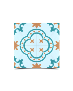 Moroccan Cement Pattern Turquoise & Orange Tiles - Floral Design