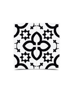 Moroccan Cement Tile in White & Black Floral Pattern - High-Quality Handmade Design