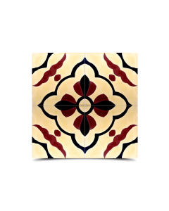 Moroccan Cement Tile in Dark Red & Black - Floral & Geometric Pattern