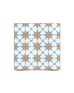 Moroccan Cement Pattern Tile in Orange, Blue & White