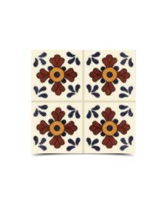 "Dark Blue & Red Moroccan Hand-Painted Tile - Premium Glazed Finish"