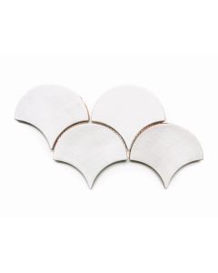 Large White Moroccan Fish Scale Tiles | Handcrafted 4x3-Inch Scallops
