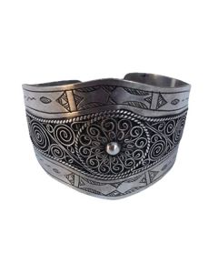 Adjustable Moroccan Tuareg Silver Bracelet - Geometric Design'