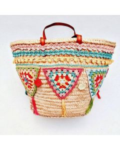 Handwoven Moroccan Straw Handbag - Colorful Embroidered Basket