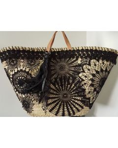 Moroccan Straw Handbag | Black Lace Berber Women Ethical Eco-Friendly Chic Basket