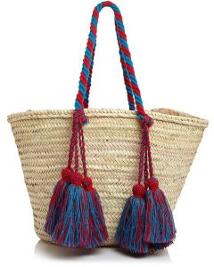 Eco-Friendly Moroccan Handwoven Red & Blue Straw Handbag