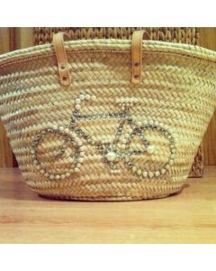 Eco-Friendly Moroccan Handbag Basket with Bicycle Motif